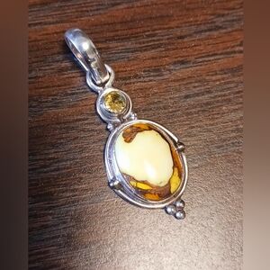 💫Kingman Honey Dahlia w/Citrine Sterling 925 Pendant, 2" in length, NWOT